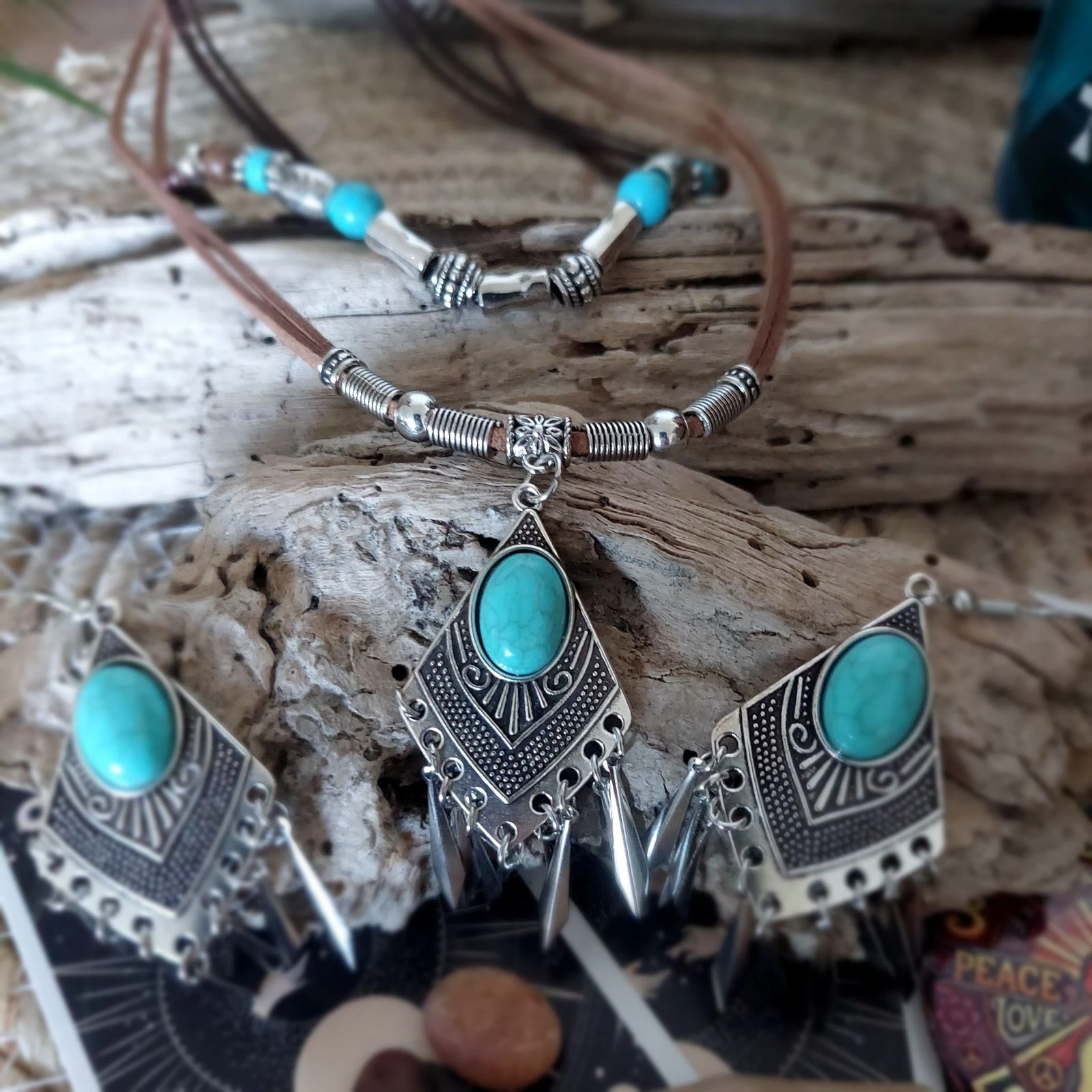 Bohème set leer en touw, Maya waterval turquoise, chocolade – photo 7